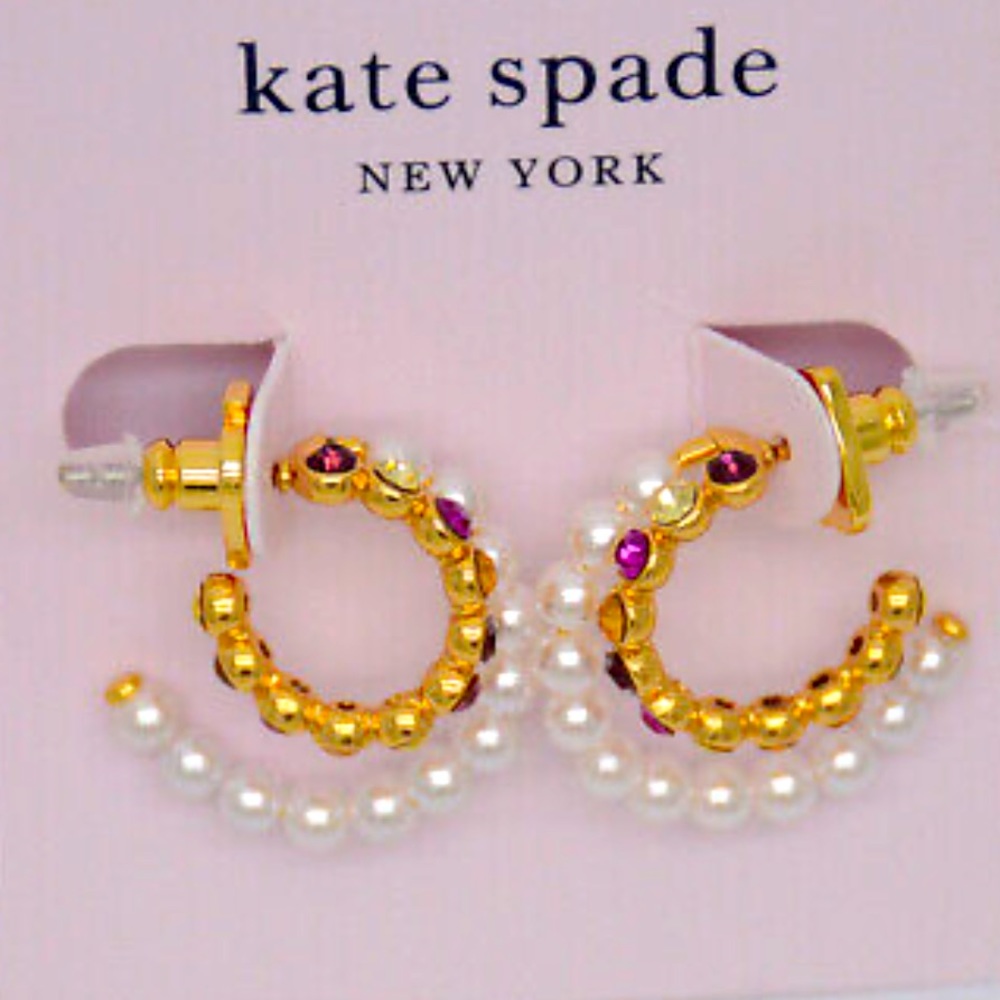 New Kate Spade Pearl Caviar Double Huggies - Picture 6 of 14